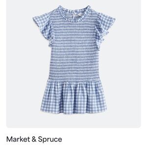 NWT MARKET & SPRUCE Mira smocked blouse size S blue white gingham flutter sleeve